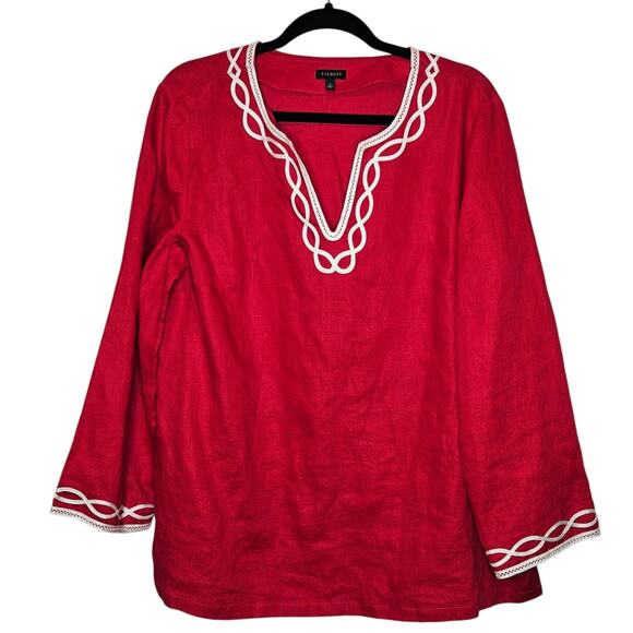 Talbots Red White 100% Linen Blouse 3/4 sleeves Coastal Travel - Picture 1 of 6